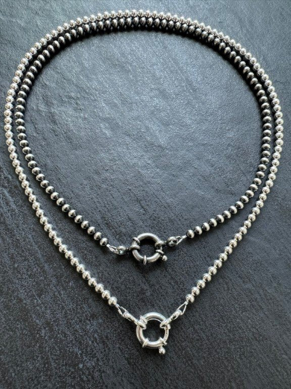 Large Spring Ring Sterling Silver Bead Necklace - LeSilveStone