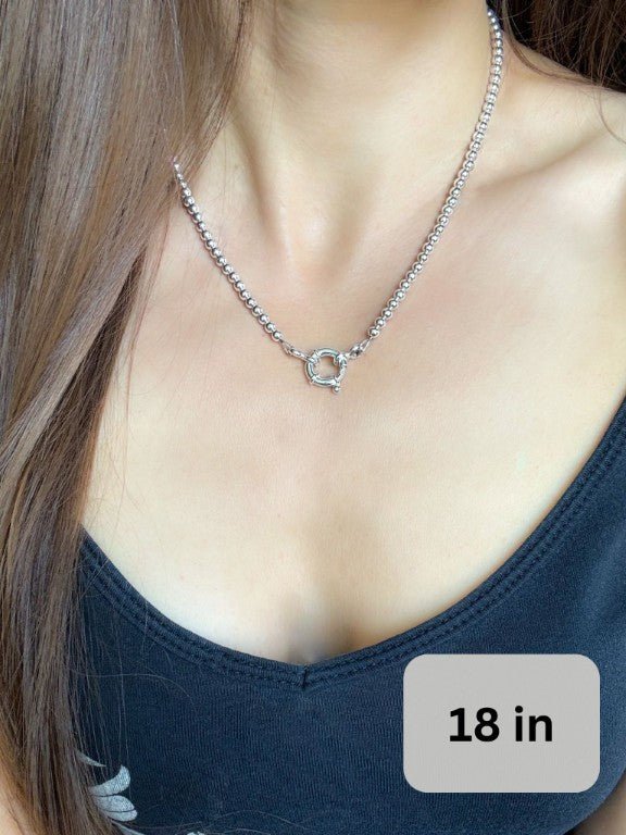 Large Spring Ring Sterling Silver Bead Necklace - LeSilveStone