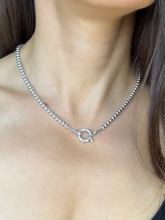 Large Spring Ring Sterling Silver Bead Necklace - LeSilveStone