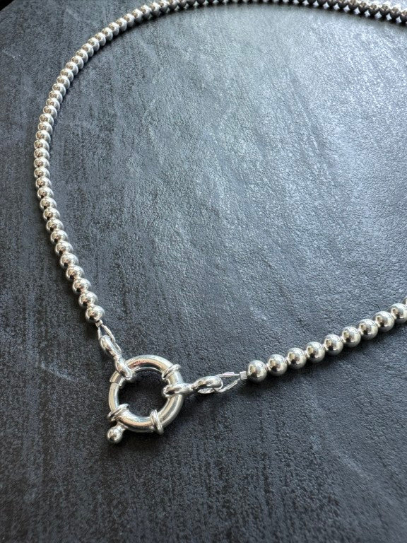 Large Spring Ring Sterling Silver Bead Necklace - LeSilveStone