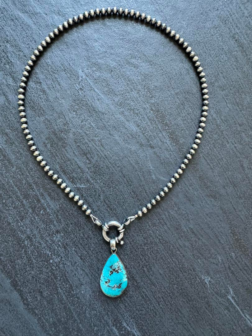 Large Teardrop Kingman Turquoise Necklace - LeSilveStone