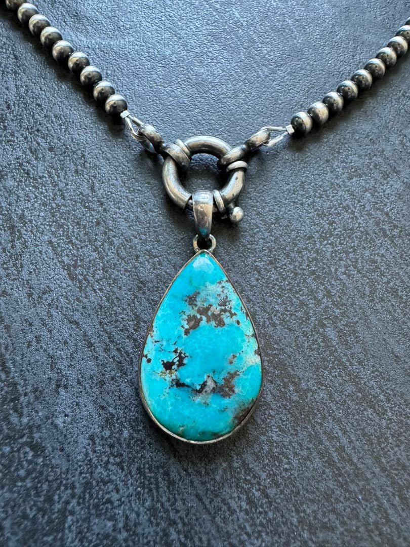 Large Teardrop Kingman Turquoise Necklace - LeSilveStone
