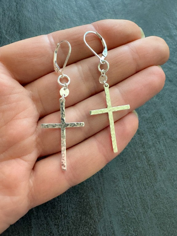 Large Cross Earrings in Sterling Silver