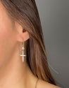 Lever Back Cross Earrings with White Topaz in 14K Gold - LeSilveStone