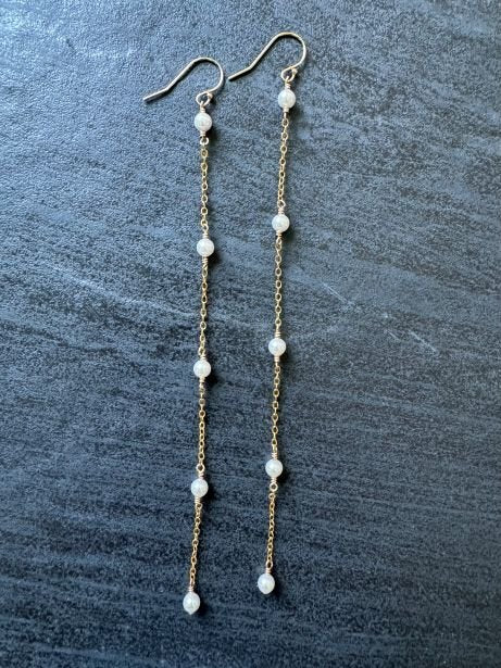 Long Beaded Pearl Drop Earrings - LeSilveStone