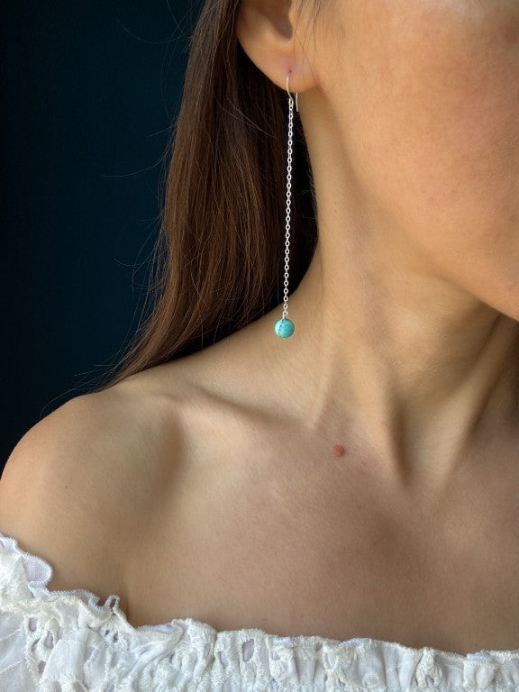 Kingman Turquoise Long Chain Earrings