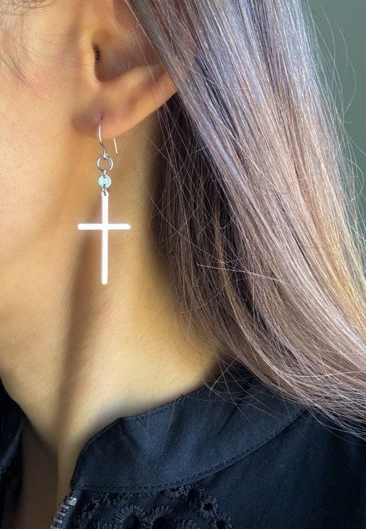 Large Cross Earrings in Sterling Silver