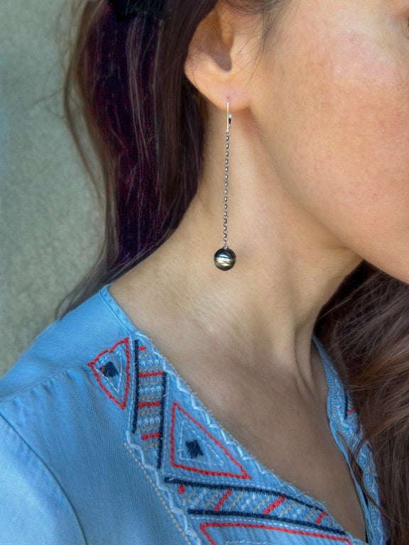 Navajo Pearl Style Long Dangle Ball Earrings, 12 mm Bead