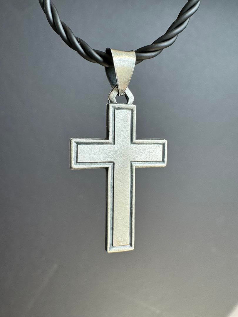 Matte Cross Sterling Silver Black Cord Necklace - LeSilveStone