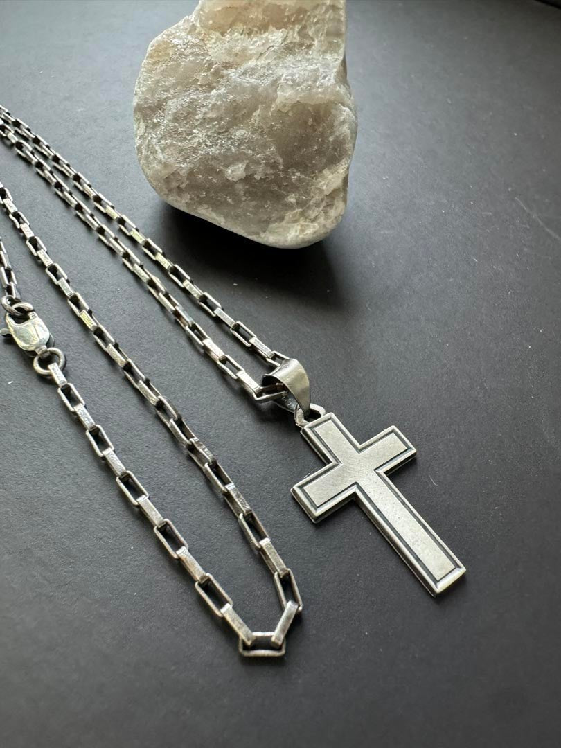 Matte Cross Sterling Silver Chain Necklace - LeSilveStone