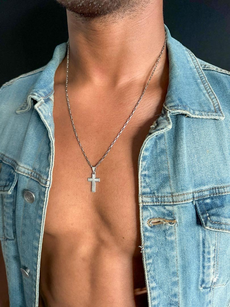 Matte Cross Sterling Silver Chain Necklace - LeSilveStone