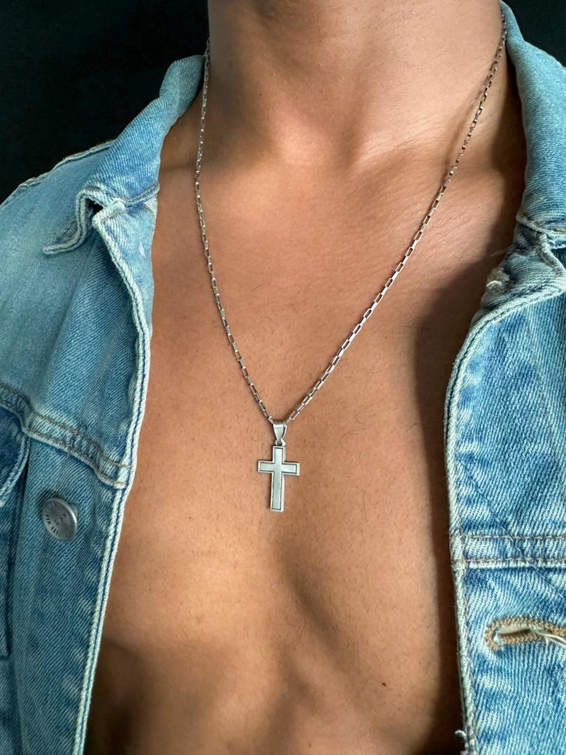 Matte Cross Sterling Silver Chain Necklace - LeSilveStone