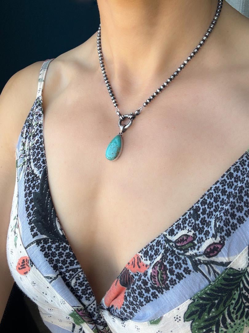 Medium Teardrop Kingman Turquoise Necklace - LeSilveStone