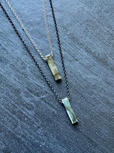 Mens Labradorite Pendant Necklace Oxidized Sterling Silver - LeSilveStone