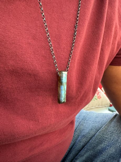 Mens Labradorite Pendant Necklace Oxidized Sterling Silver - LeSilveStone