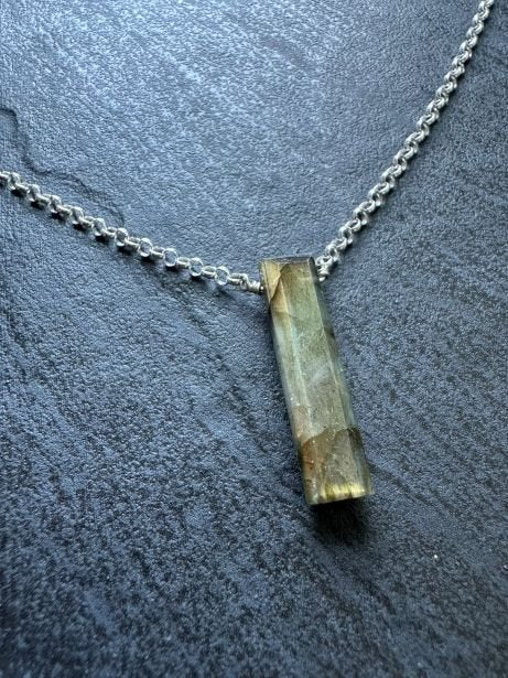 Mens Labradorite Pendant Necklace Sterling Silver - LeSilveStone