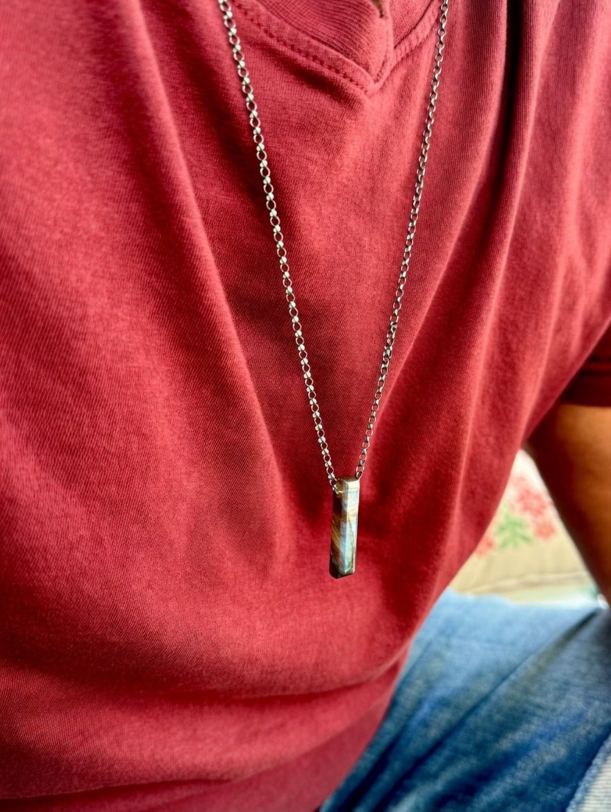 Mens Labradorite Pendant Necklace Sterling Silver - LeSilveStone