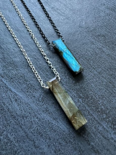 Mens Labradorite Pendant Necklace Sterling Silver - LeSilveStone