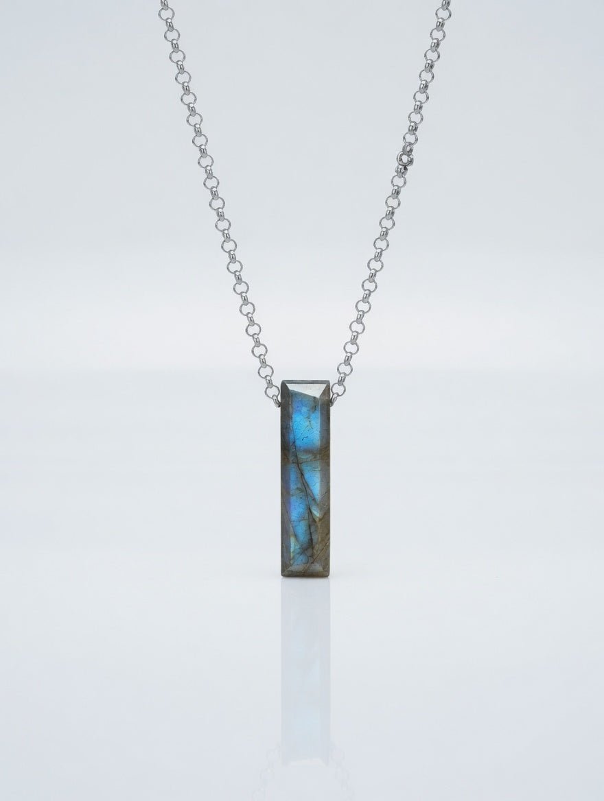 Mens Labradorite Pendant Necklace Sterling Silver - LeSilveStone
