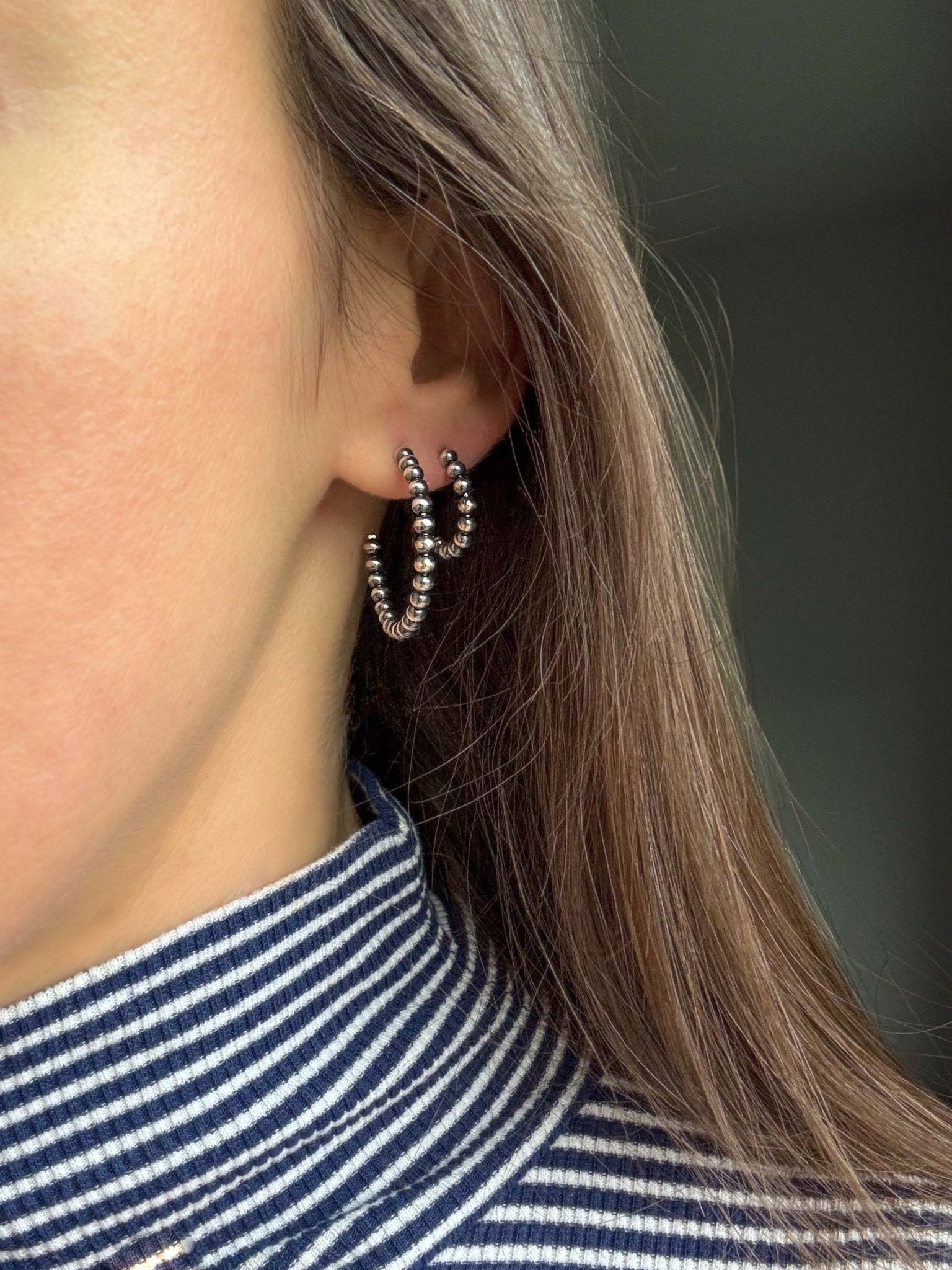 Minimal Western Navajo Pearl Style Hoop Earrings, 30 mm - LeSilveStone