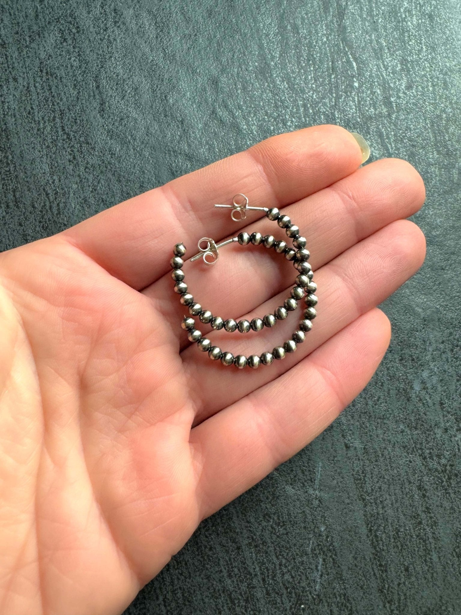 Minimal Western Navajo Pearl Style Hoop Earrings, 30 mm - LeSilveStone