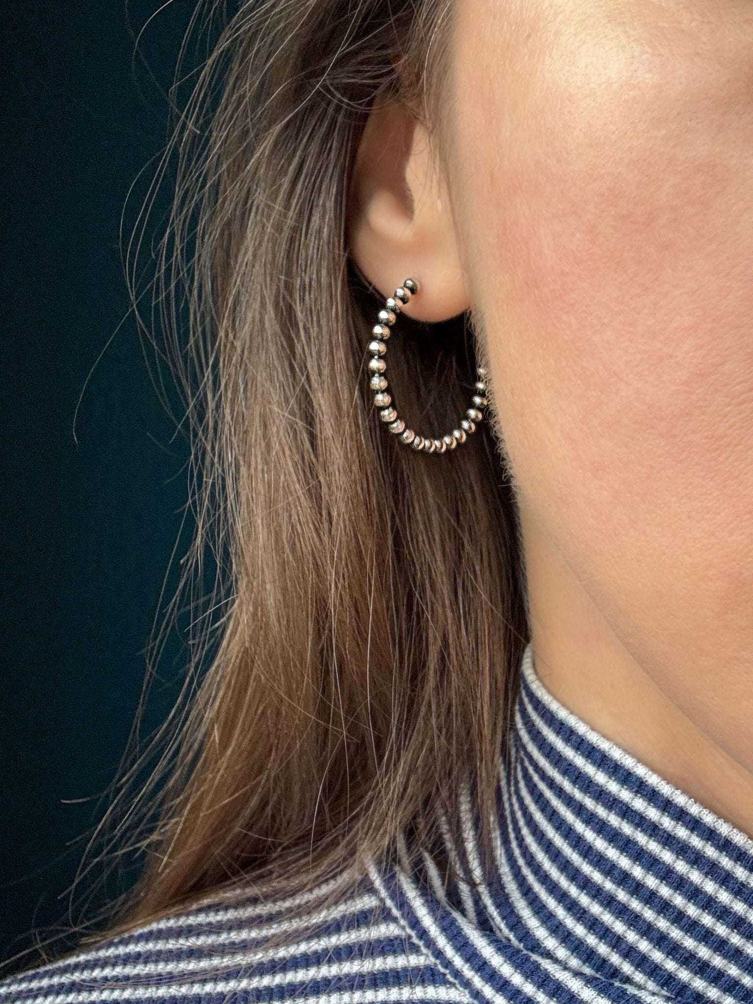Minimal Western Navajo Pearl Style Hoop Earrings, 30 mm - LeSilveStone