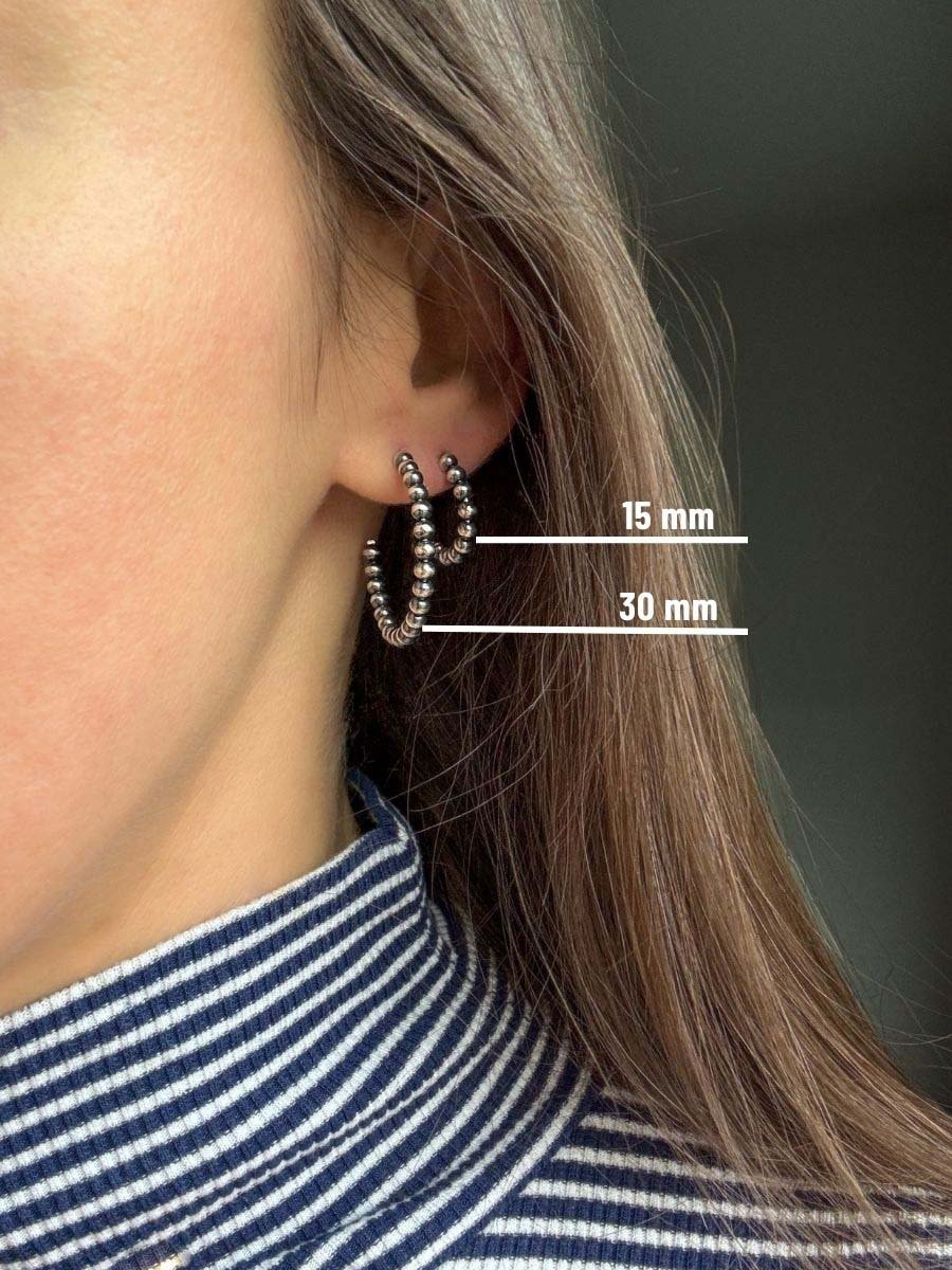 Minimal Western Navajo Pearl Style Hoop Earrings, 30 mm - LeSilveStone