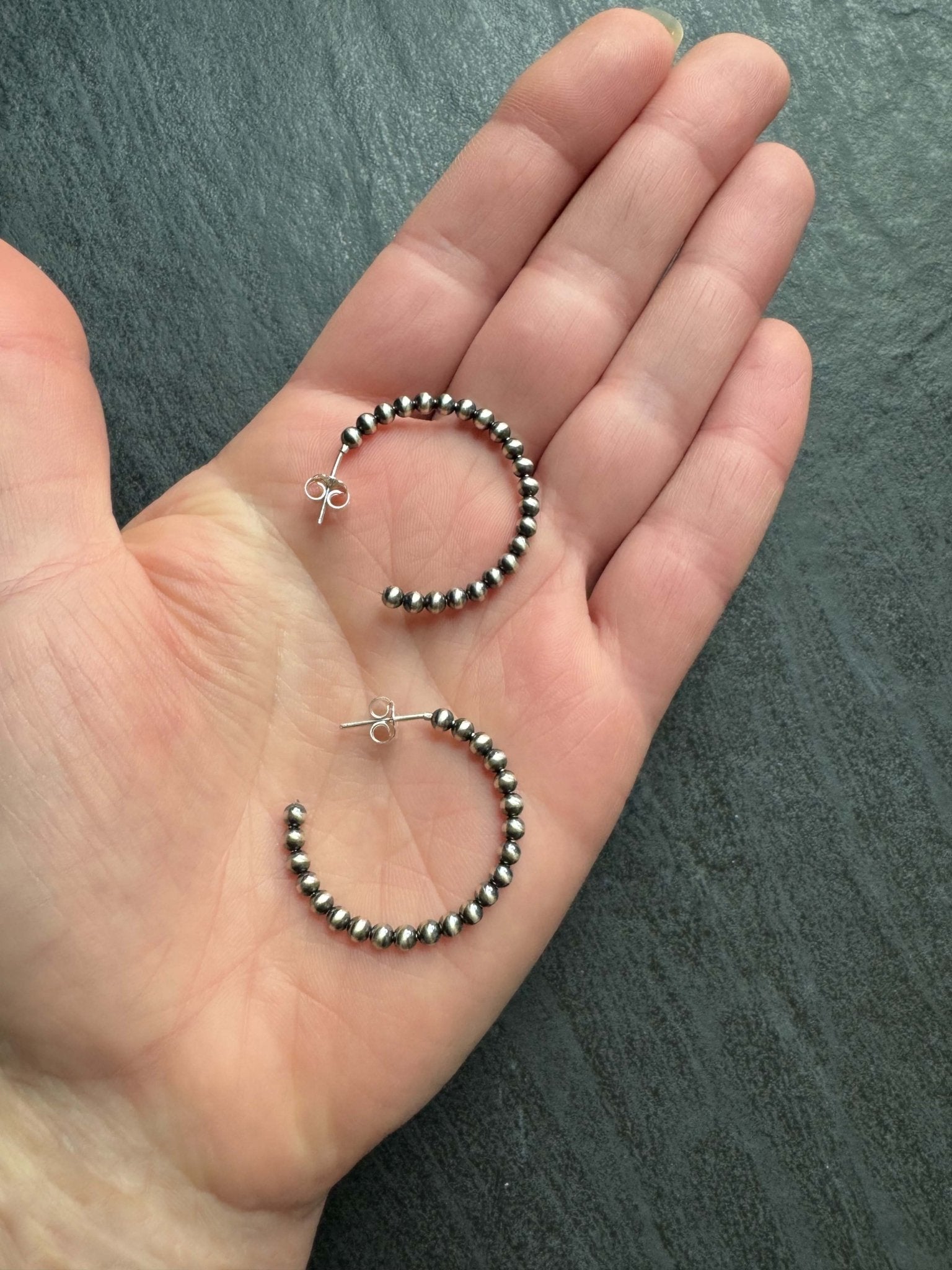 Minimal Western Navajo Pearl Style Hoop Earrings, 30 mm - LeSilveStone