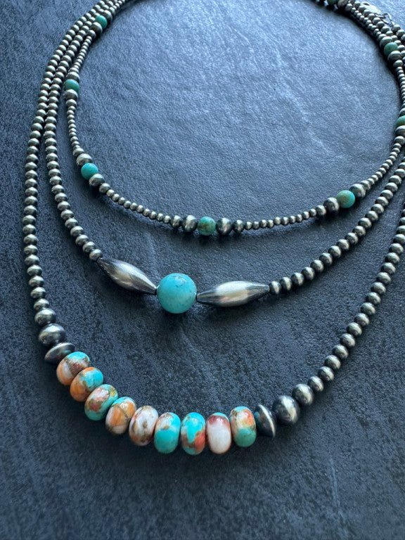 Mohave Copper - Navajo Pearl Style Necklace in Sterling Silver, 3 mm - LeSilveStone