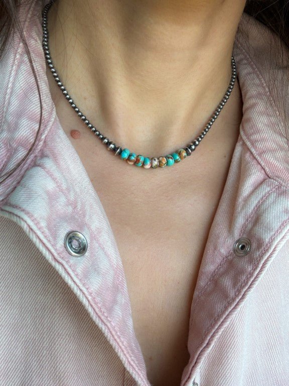 Mohave Copper - Navajo Pearl Style Necklace in Sterling Silver, 3 mm - LeSilveStone