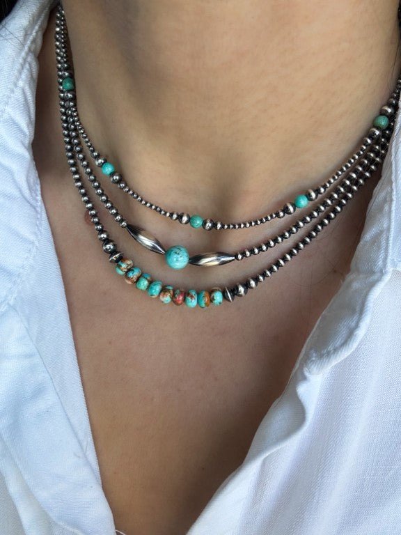 Mohave Copper - Navajo Pearl Style Necklace in Sterling Silver, 3 mm - LeSilveStone