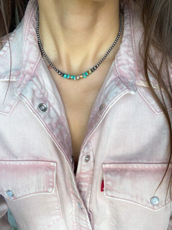 Mohave Copper - Navajo Pearl Style Necklace in Sterling Silver, 3 mm - LeSilveStone