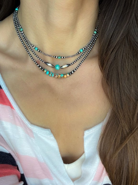 Mohave Copper - Navajo Pearl Style Necklace in Sterling Silver, 3 mm