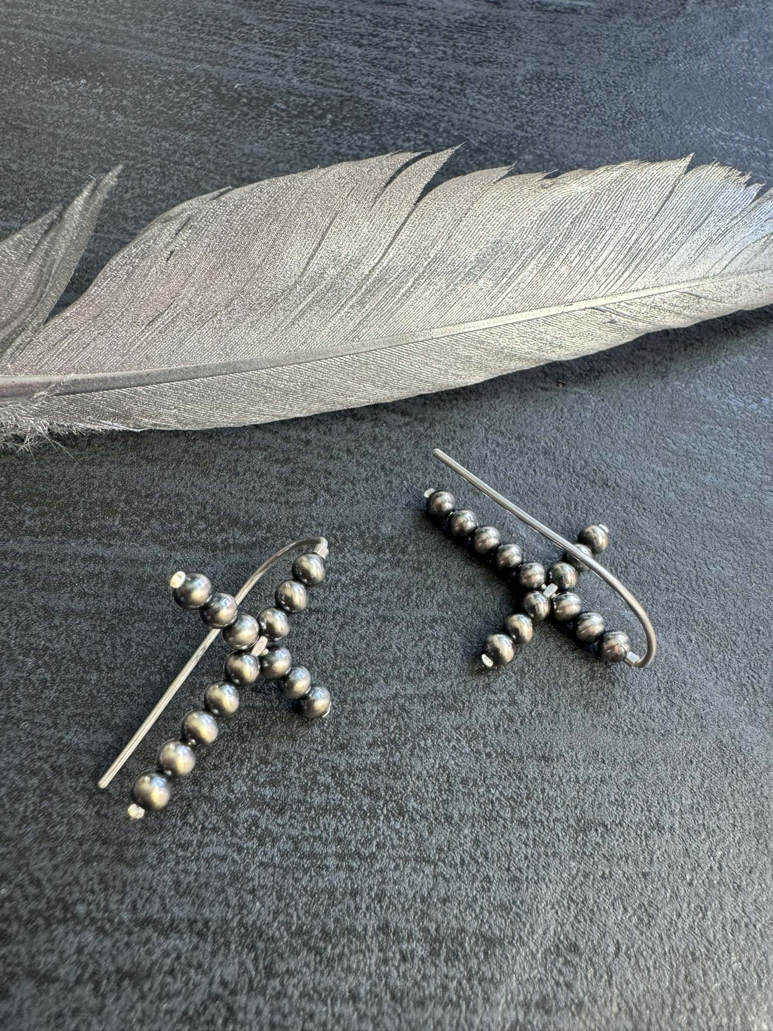 Navajo Pearl Style CROSS Threader Earrings, 30 mm - LeSilveStone