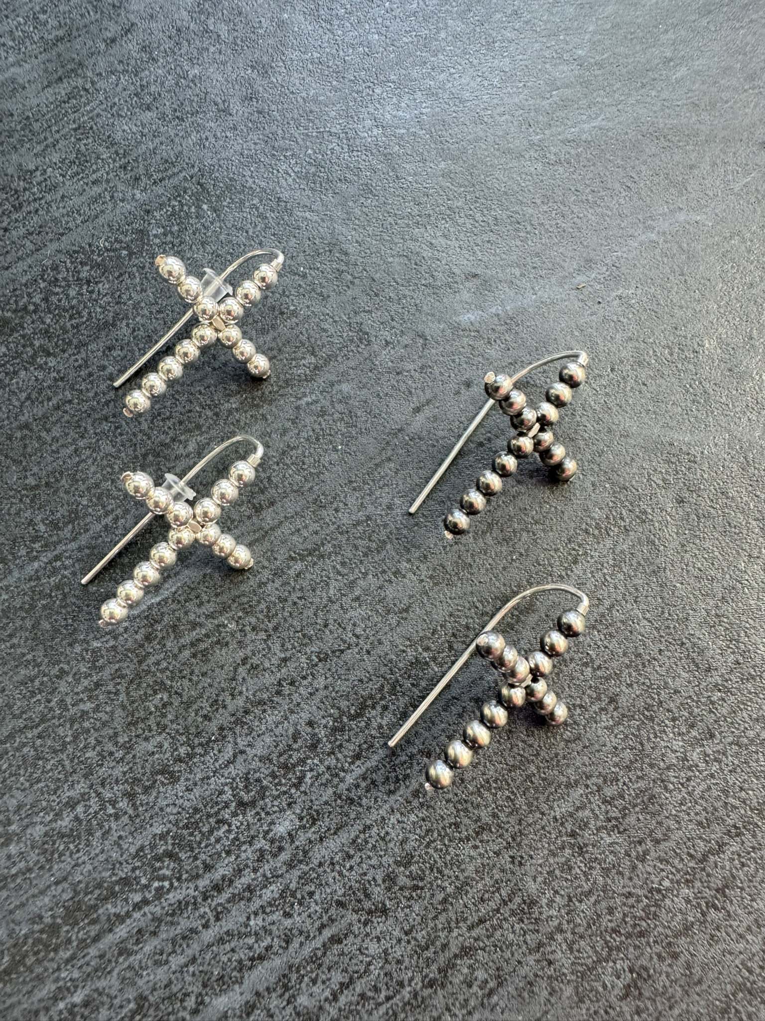 Navajo Pearl Style CROSS Threader Earrings, 30 mm - LeSilveStone