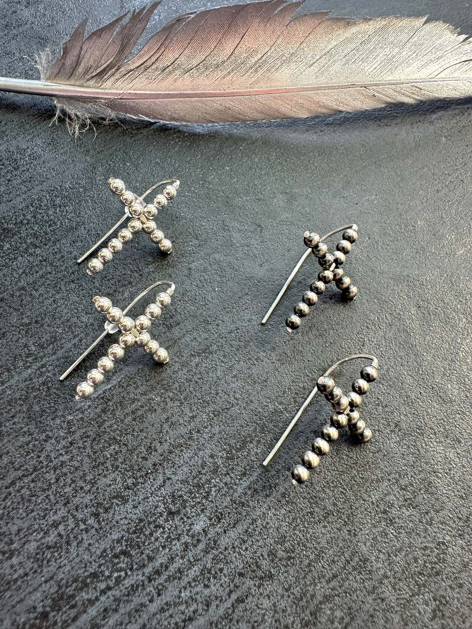 Navajo Pearl Style CROSS Threader Earrings, 30 mm - LeSilveStone