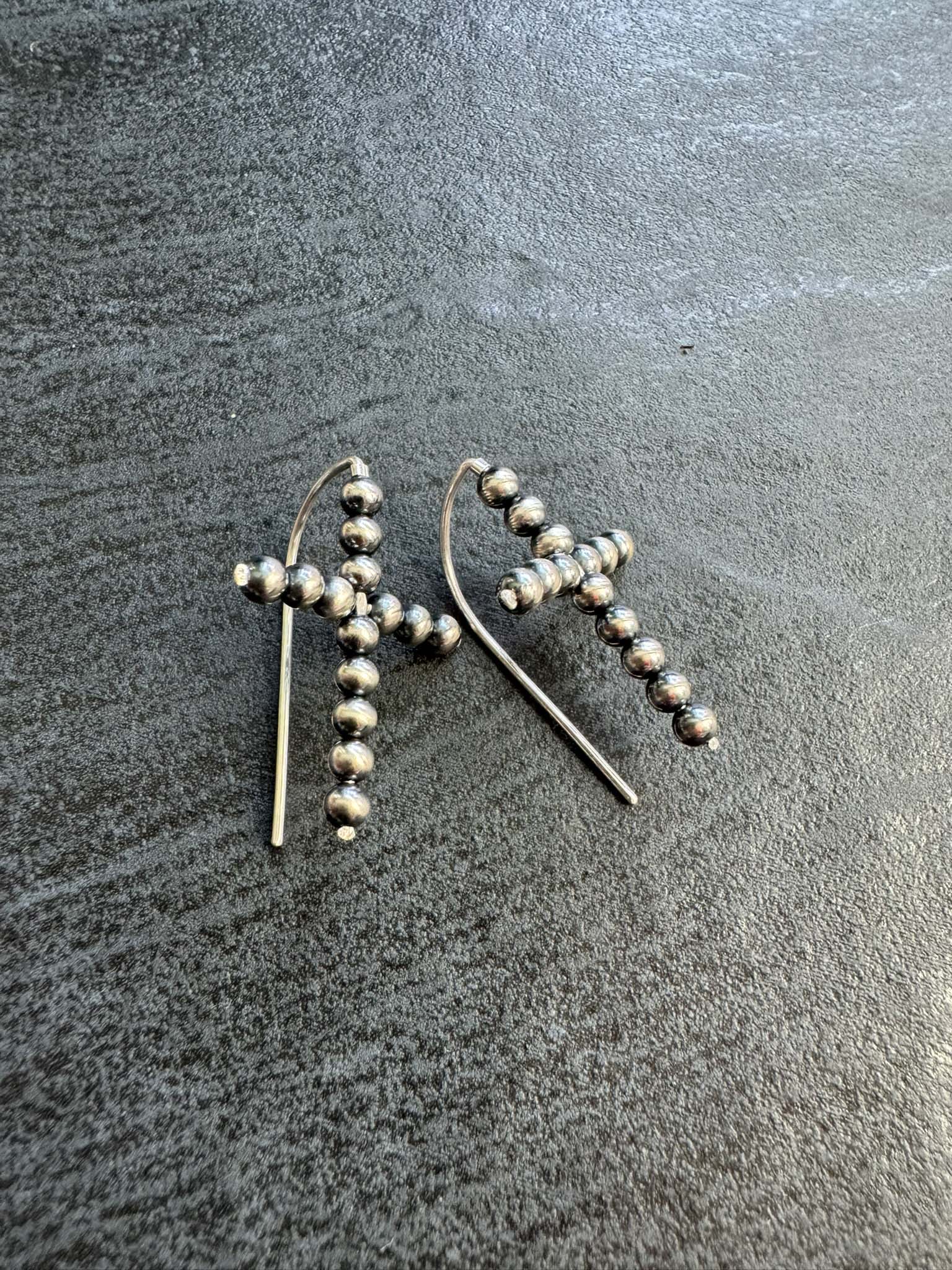 Navajo Pearl Style CROSS Threader Earrings, 30 mm - LeSilveStone