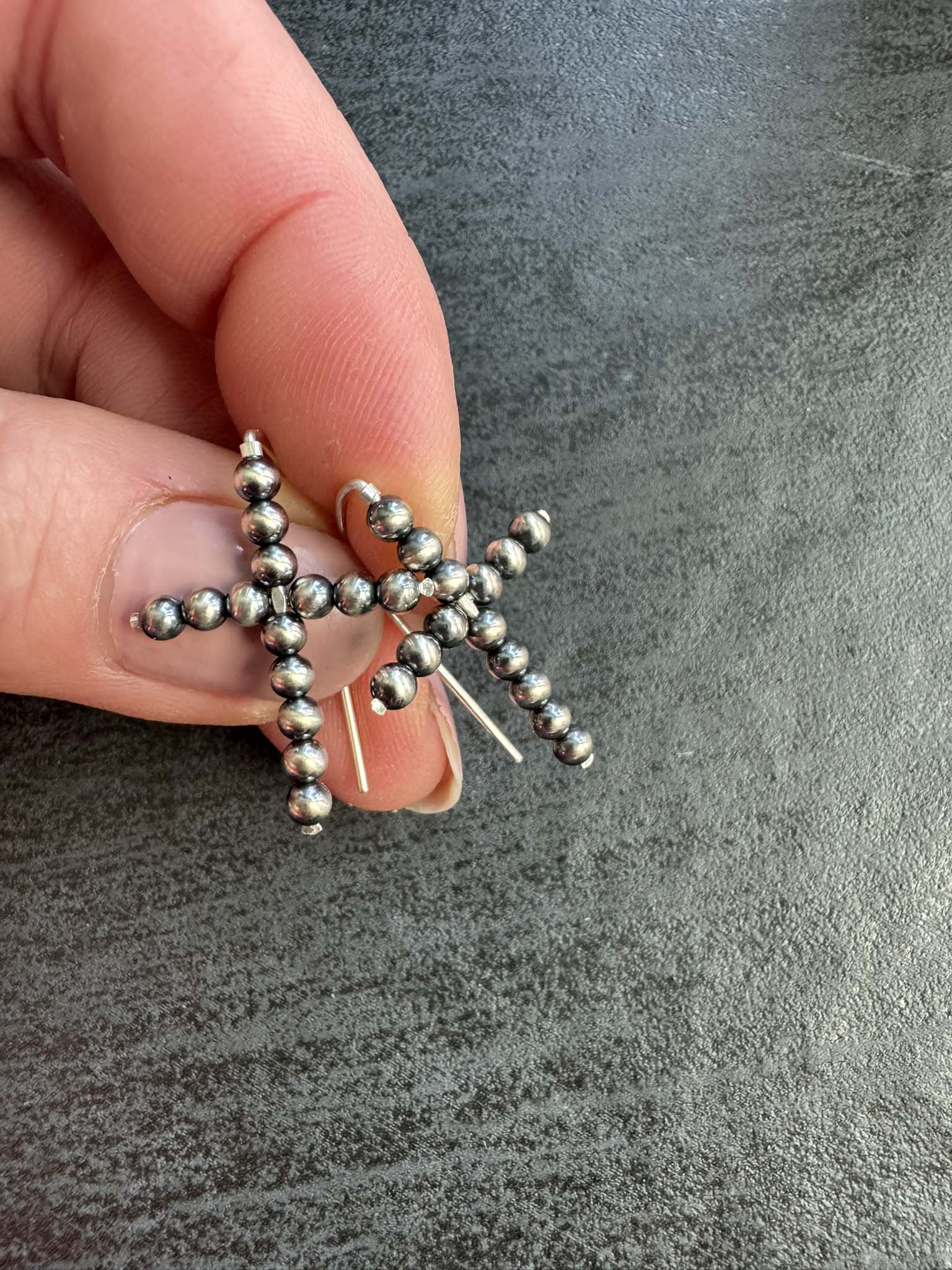 Navajo Pearl Style CROSS Threader Earrings, 30 mm - LeSilveStone