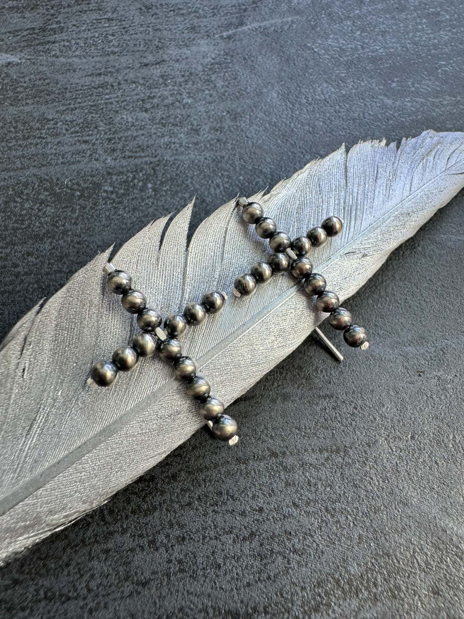 Navajo Pearl Style CROSS Threader Earrings, 30 mm - LeSilveStone