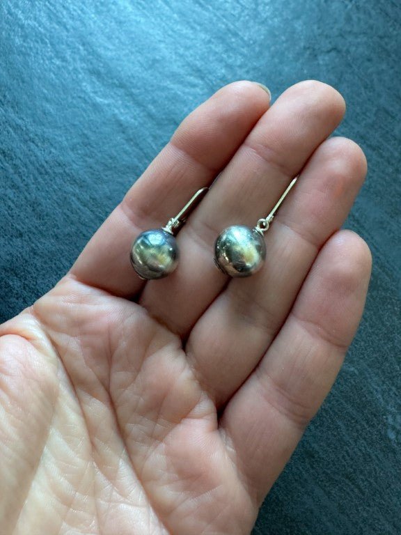Navajo Pearl Style Dangle Ball Earrings, 12 mm Bead - LeSilveStone