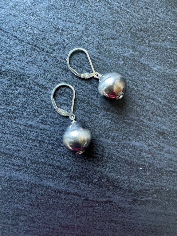 Navajo Pearl Style Dangle Ball Earrings, 12 mm Bead - LeSilveStone