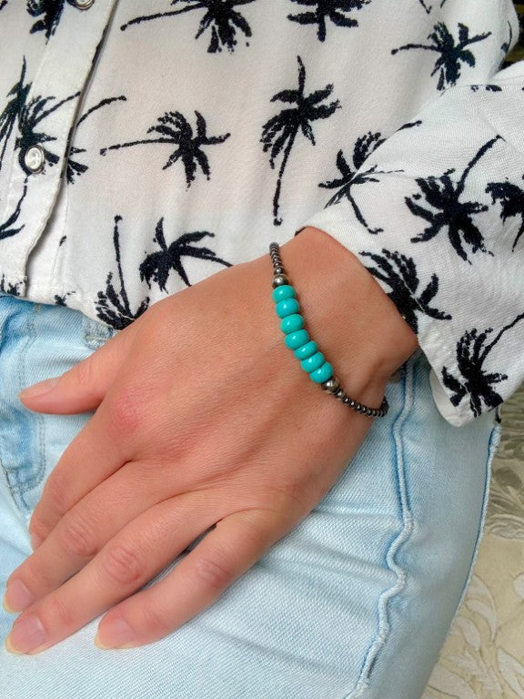 Turquoise Dawn - Navajo Pearl Style Bracelet in Sterling Silver, 3 mm