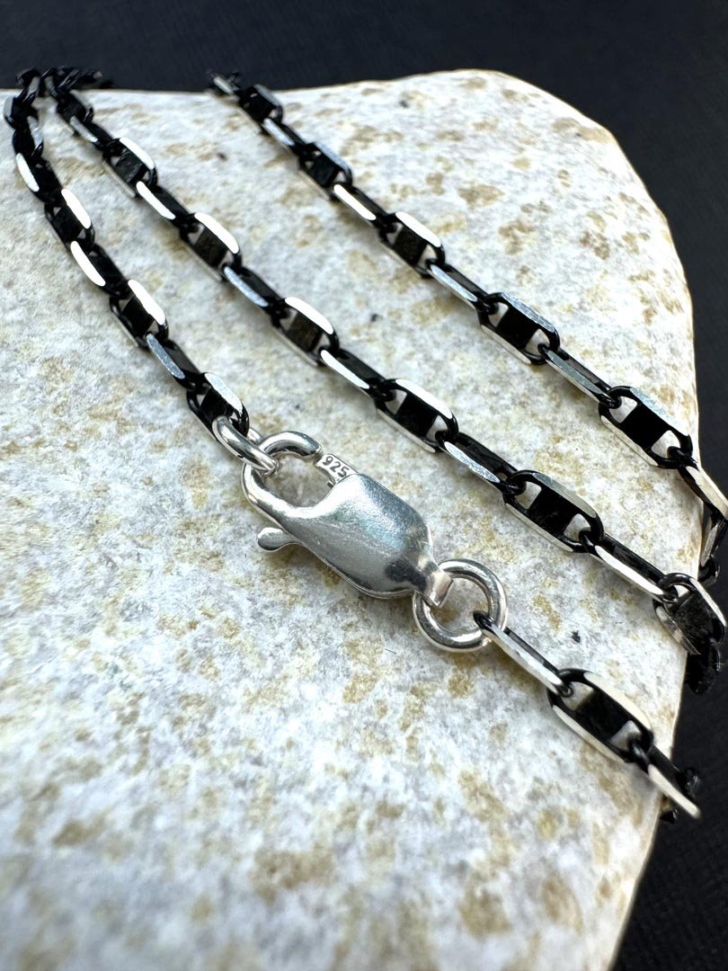 Razorblade Chain Necklace in Sterling Silver with Black Finish - LeSilveStone