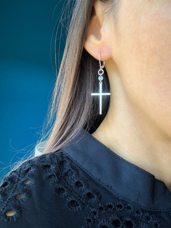 Large Cross Earrings in Sterling Silver