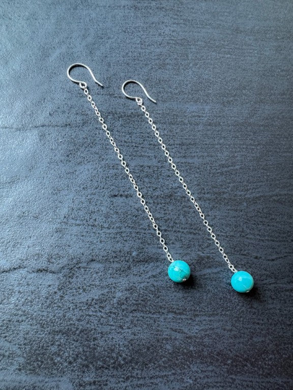 Kingman Turquoise Long Chain Earrings