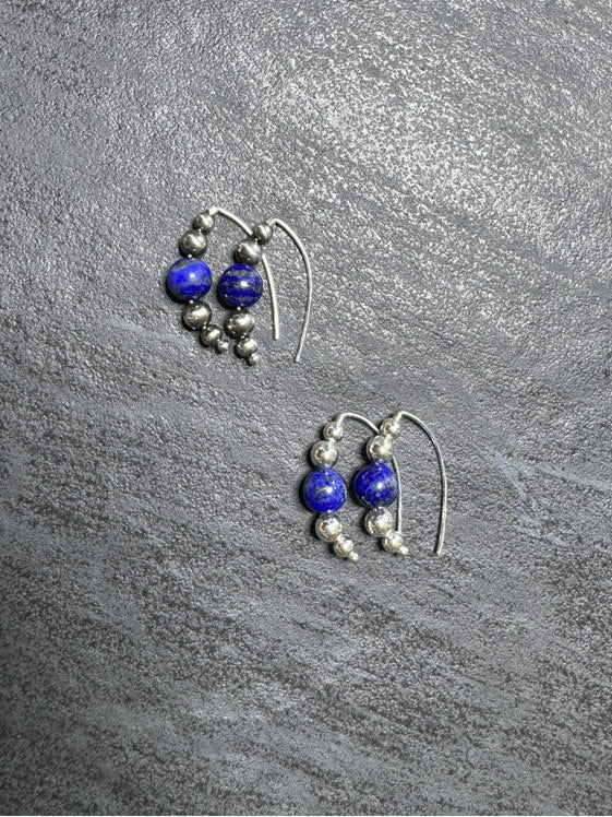 Small Beaded Style Threader Earrings with Lapis Lazuli - LeSilveStone