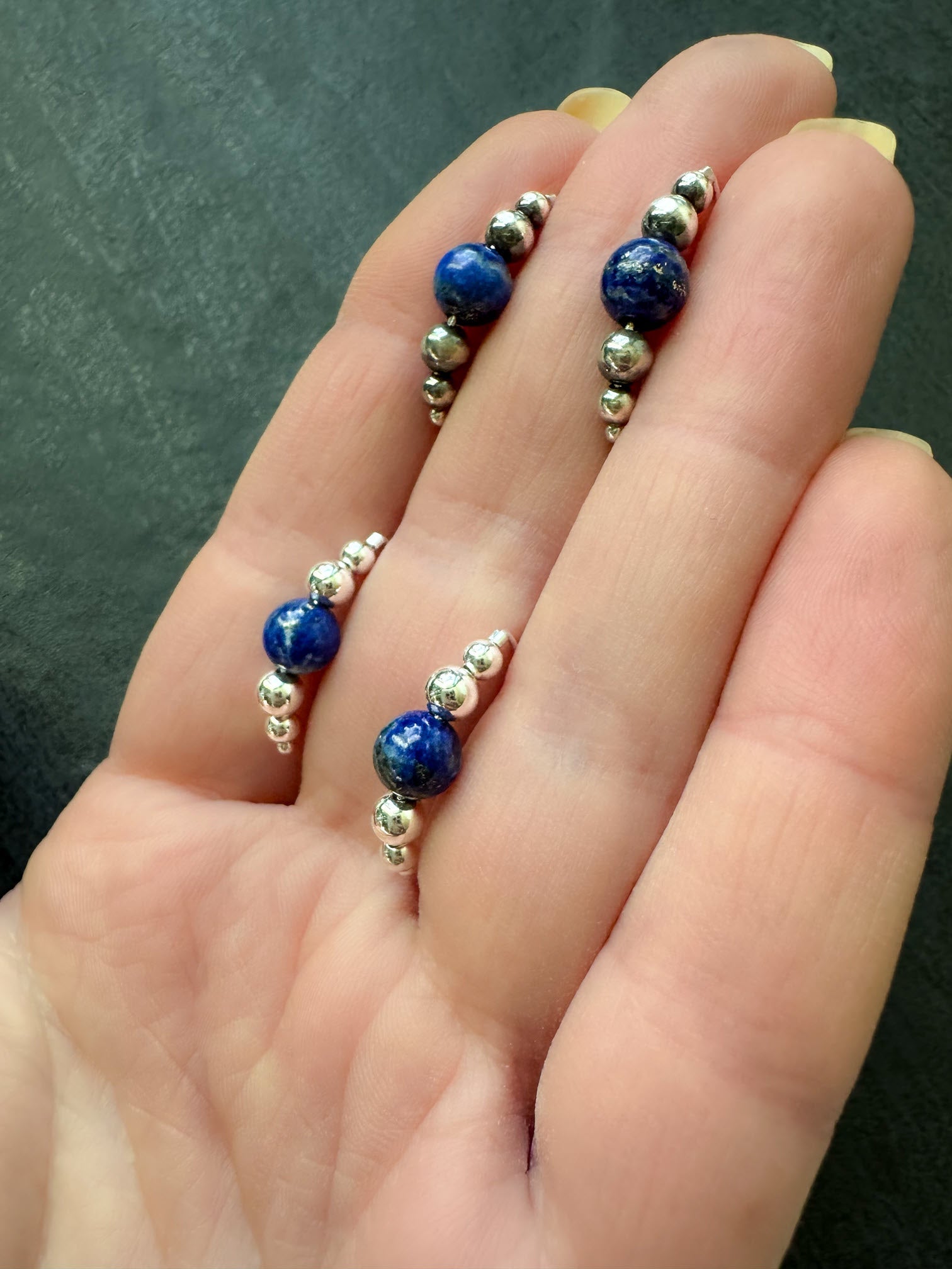 Small Beaded Style Threader Earrings with Lapis Lazuli - LeSilveStone