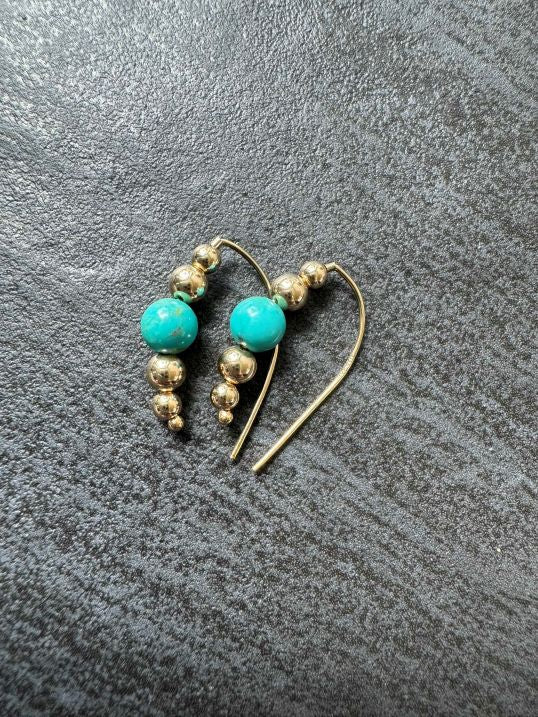 Small Beaded Style Threader Earrings with Turquoise - LeSilveStone