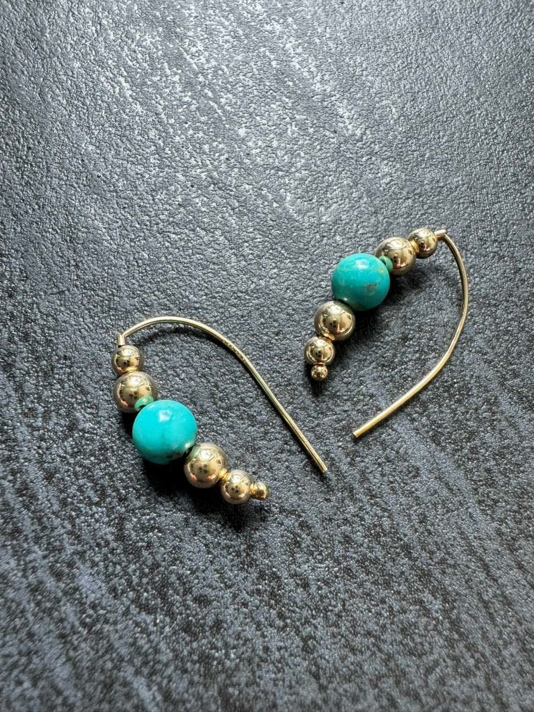 Small Beaded Style Threader Earrings with Turquoise - LeSilveStone