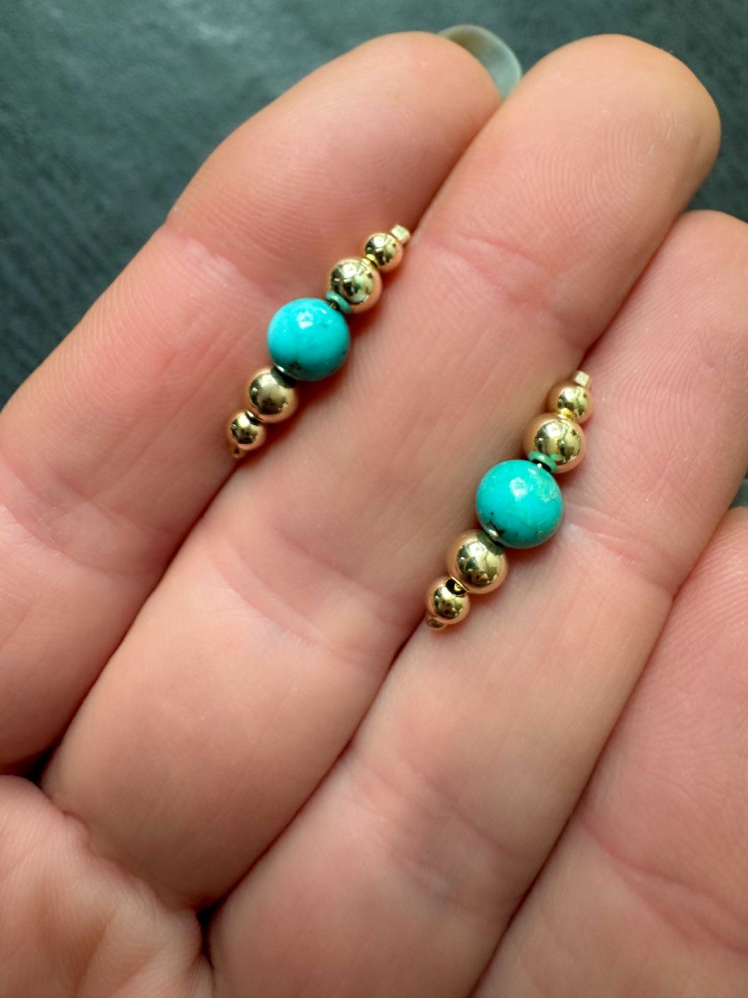 Small Beaded Style Threader Earrings with Turquoise - LeSilveStone